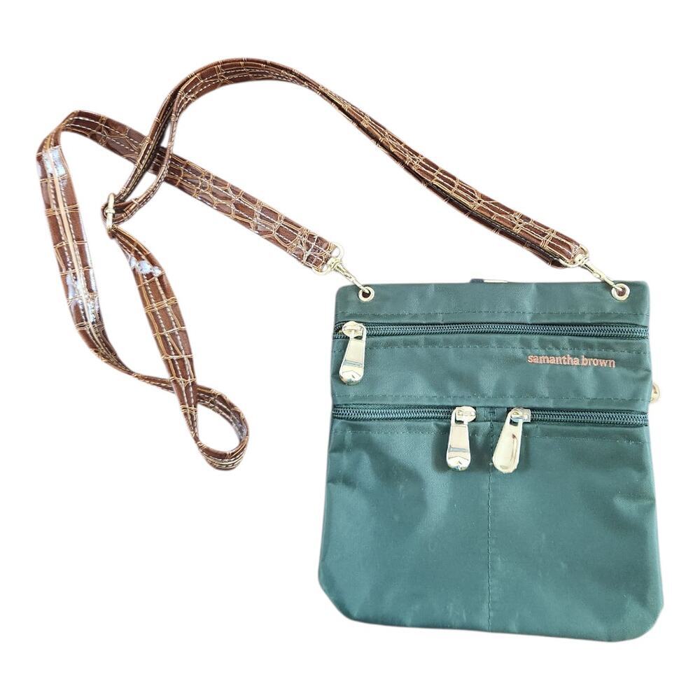 Samantha Brown green brown travel bag nylon mini crossbody purse